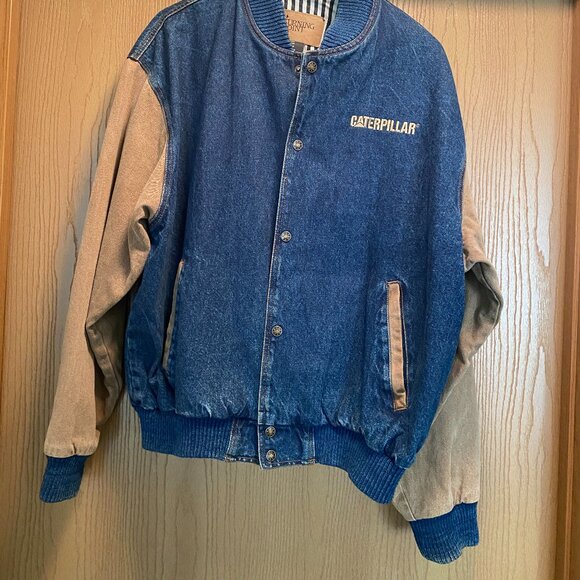 Vtg Turning Point Mens Sz L Embroider Caterpillar Trucker Denim Snap Jacket Y2K - Picture 2 of 6